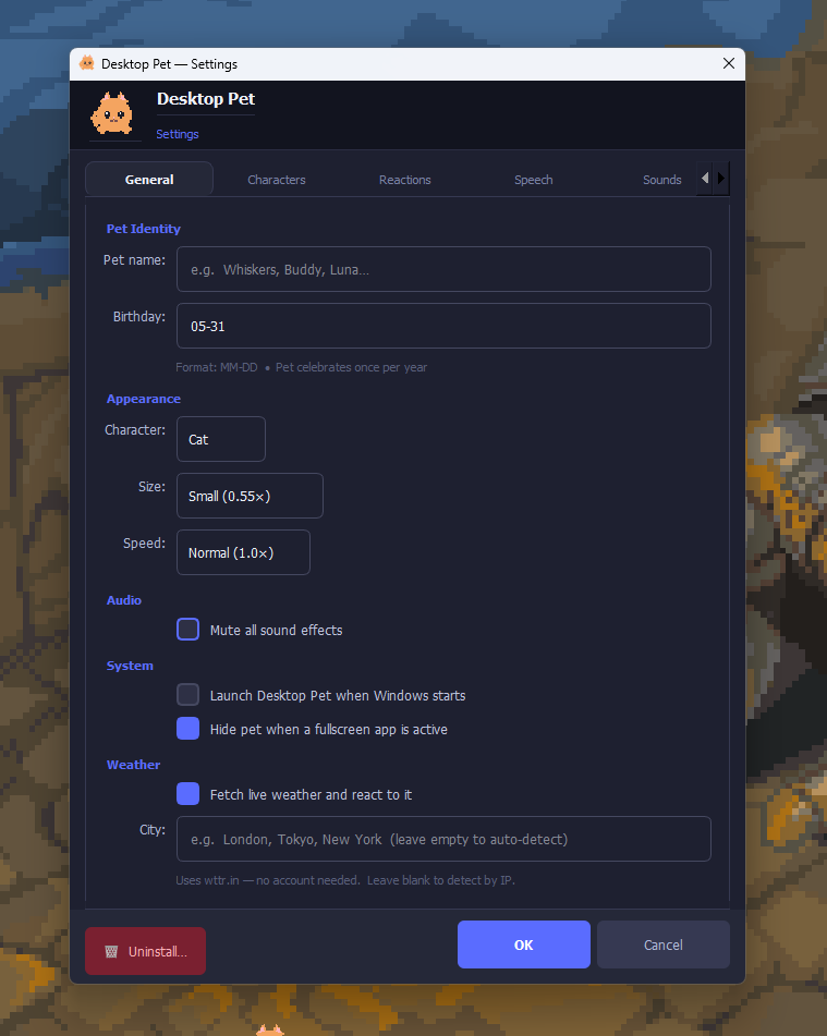 Settings dialog